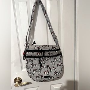 Vera Bradley penguins tri zip crossbody bag and charm.